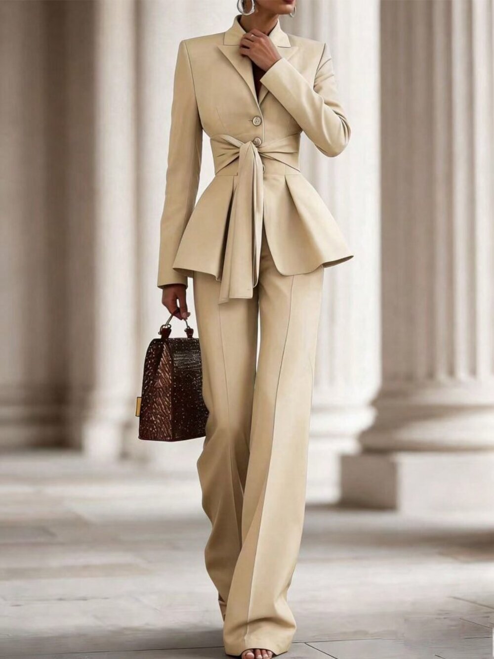 Apricot Casual Women's Elegant Jacket & Pants Set - Picture 3 of 5